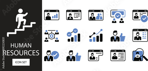 Professional human resources management and online recruitment icon set
