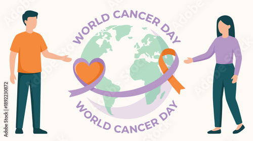 World Cancer Day global awareness and support with people and ribbons