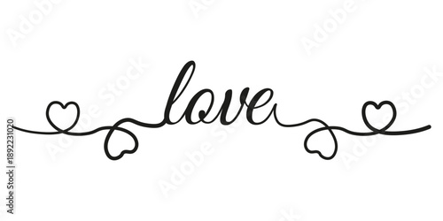 Elegant One Line Handwritten word Love isolated transparent background. Perfect vector Love message with swirl twirl heart shaped loop. Ideal for Love concept Valentine's Day card 