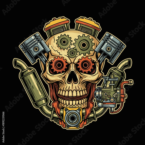 Intricate Mechanical Skull with Engine Parts and Gears.