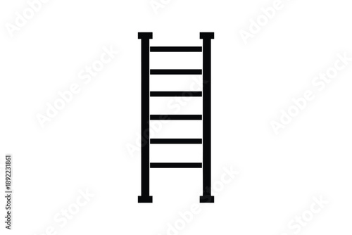 Straight vertical wooden ladder silhouette with multiple steps isolated on white background
