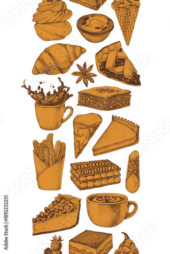 Pastry vertical seamless border vector