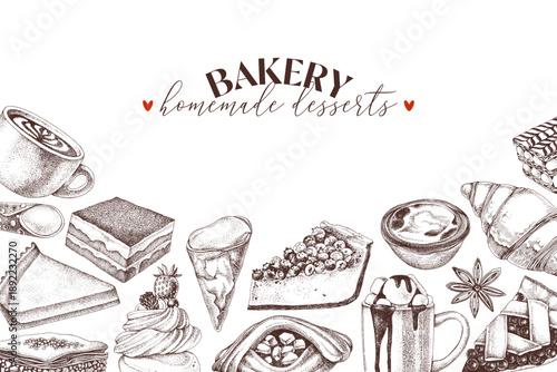 Bakery sketched menu template vector