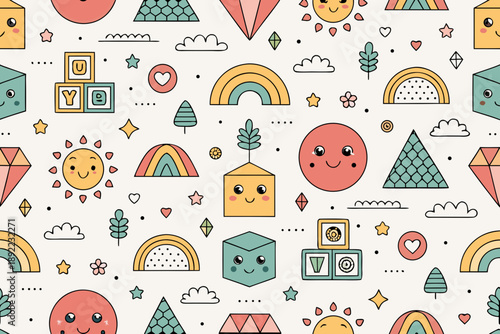 Featuring Seamless With Playful Geometric Ico Vibrant Professional Photo