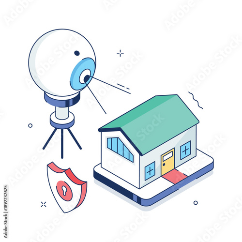 A captivating isometric illustration showing advanced home security