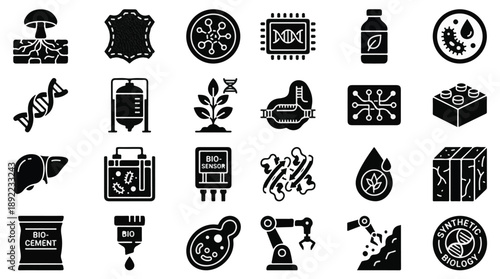 Synthetic Biology and Biotechnology Modern Glyph Icons Set