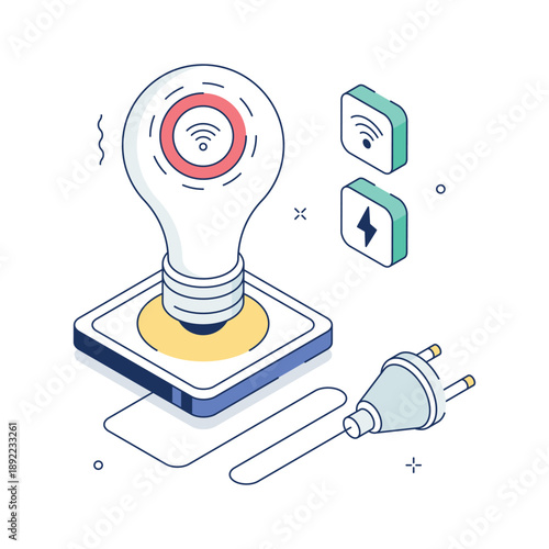 A customizable isometric illustration of intelligent smart lighting