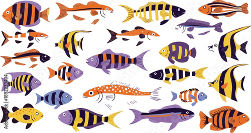 Vibrant school of tropical fish illustration