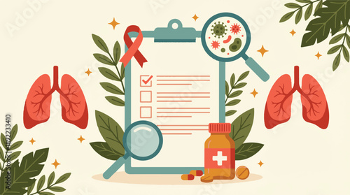 Lung Health Awareness and Medical Treatment Concept with Diagnosis Checklist