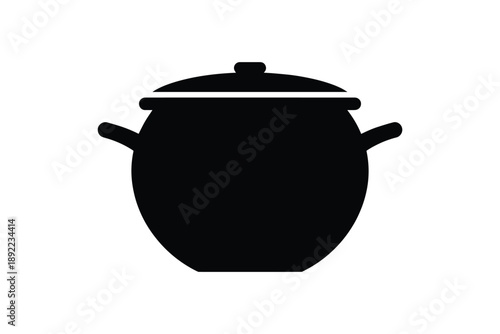 Black silhouette of a cooking pot with lid on a white background