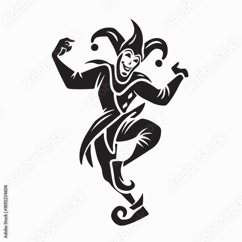 Dancing Medieval Jester Image Vector Isolated on White Background