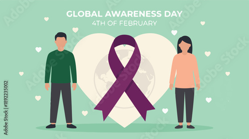 Global Awareness Day illustration with man, woman, and purple ribbon