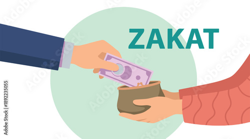 Zakat almsgiving, a religious charity donation to the poor and needy