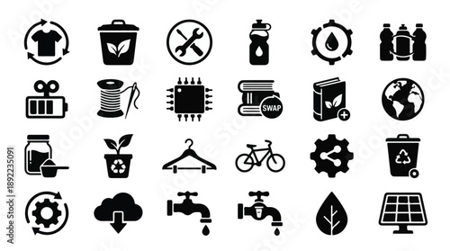 Set of vector icons for environment, recycling, and technology themes