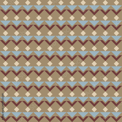 ; Ethnic Geometric Seamless Pattern inspired by Traditional textile weaving and folk motifs. Featuring repeating diamond, stripe, zigzag, and grid elements with handcrafted texture and earthy tones. 