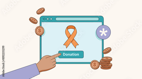 Online donation for charity and social causes, with awareness ribbon