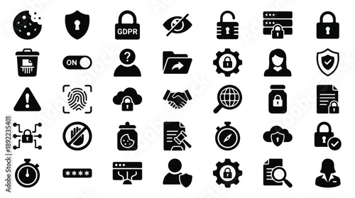Collection of Cybersecurity and Data Privacy Vector Glyph Icons
