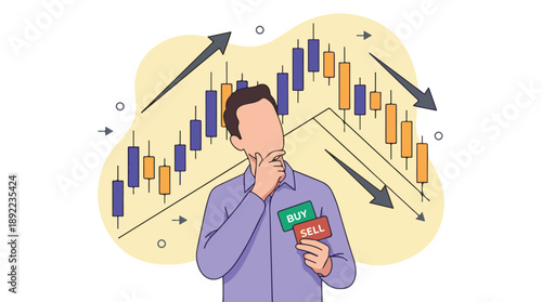 Person analyzing stock market chart for investment buy and sell decisions