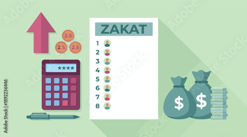Zakat calculation and donation concept with financial elements