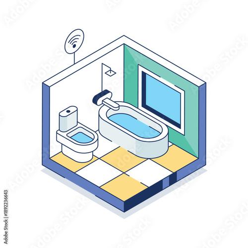 A well designed isometric illustration of smart bathroom interior