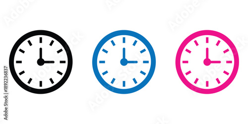Simple time clock icons set flat design
