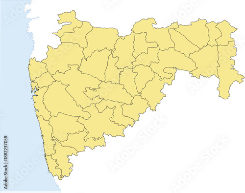 Illustrative Yellow Map of Maharashtra District Wise with Ocean Background