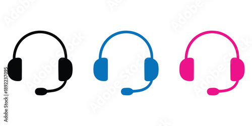 Headset icons for call center and communication. headphones on white background