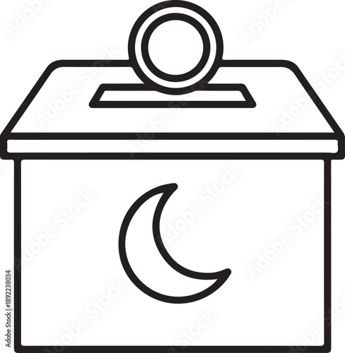Ramadan Donation Box with Crescent Moon Silhouette Islamic Charity Icon