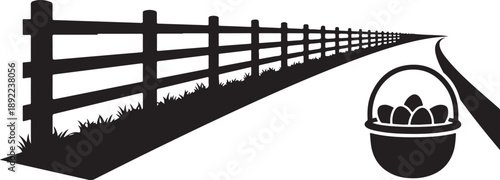 Easter Egg Hunt Path with Fence Silhouette Spring Holiday Icon