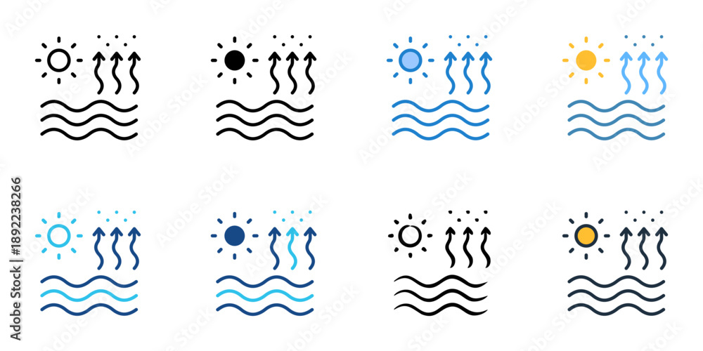 Obraz premium Evaporation icons set multiple style collection. Editable stroke 