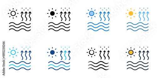Evaporation icons set multiple style collection. Editable stroke 
