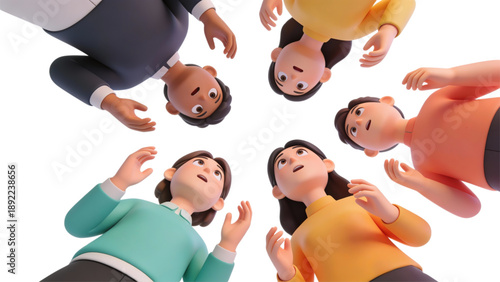 Vector illustration of a smiling group of young people and children holding hands in a fun set of art drawings featuring happy friends and family