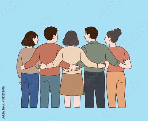 The backs of people surrounding each other. Minimal line illustration style.