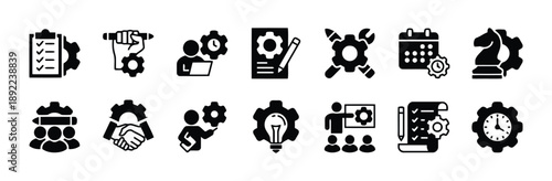 Process workflow diagram icons with gear symbols for business strategy planning project management and team collaboration development ideas efficiency and success vector illustration