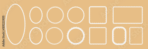 Set of frame wth lace border.  Scallop edges circle and rectangle boxes. Vector