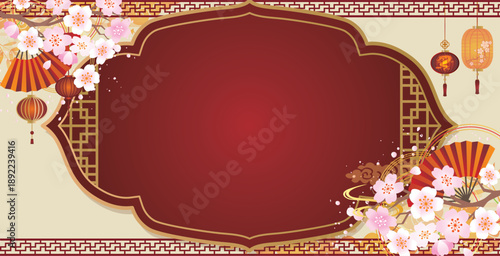 中華風フレーム飾り　春の桜背景