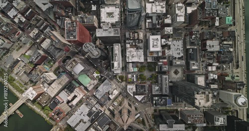 Pittsburgh Pennsylvania Aerial v88 high altitude vertical top-down view of the dense urban landscape, capturing towering skyscrapers and the street grid - Shot with Inspire 3 8k - Sept 25th 2023