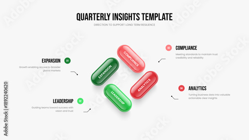 Modern Solution Four Element Diagram Slideshow Layout. Service Portfolio 4 Option Infographic Frame Template. Creative Visualization Presentation Design Vector Illustration.