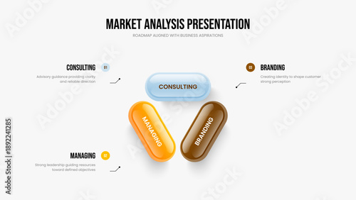 Creative Innovation Presentation Layout Vector Illustration. Sales Portfolio Three Element Infographic Slideshow Design. Digital Report 3 Step Diagram Frame Template.