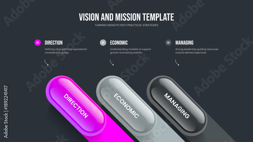 Professional Strategy 3 Element Infographic Slide Layout. Service Campaign Frame Design Vector Illustration. Digital Overview Three Option Diagram Presentation Template.