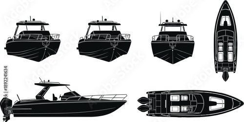 Boat, Yacht, Motorboat, Speedboat, Vessel, Marine, Nautical, Watercraft, Luxury, Cruise, Ocean, Sea, Travel, Transport, Silhouette, Icon, Vector, Illustration, Graphic, Design
