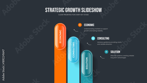 Company Report 3 Step Diagram Slide Template. Digital Solution Three Element Infographic Presentation Layout. Financial Proposal Slideshow Design Vector Illustration.
