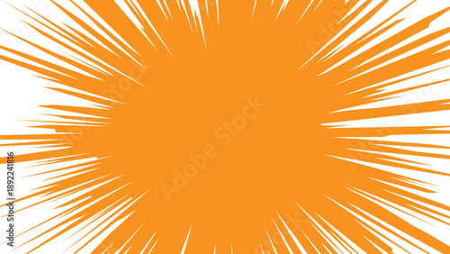 Vector Abstract illustration captures radiant orange explosion, emanating from central point against backdrop. This dynamic visual suggests intense energy, impactful focus, dramatic.