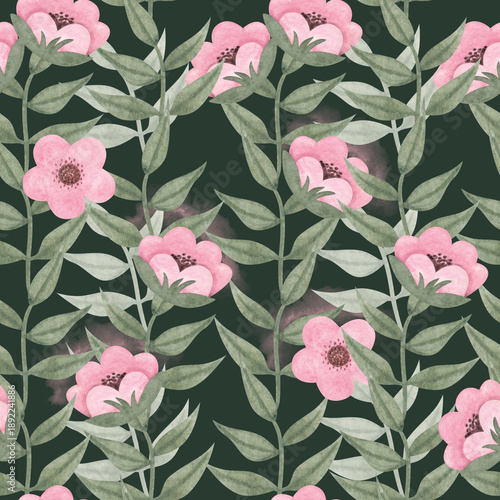 Canvastavla Pink Flowers With Green Background