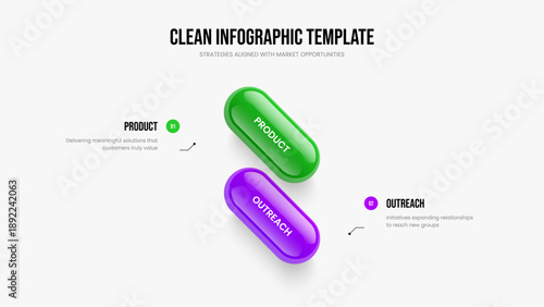 Visual Review Frame Template Vector Illustration. Professional Briefing Two Element Infographic Slideshow Layout. Enterprise Plan 2 Step Diagram Presentation Design.