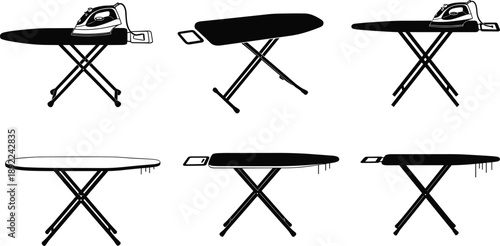 Ironing, Iron, Ironboard, Laundry, Household, Appliance, Domestic, Cleaning, Clothing, Garment, Pressing, Home, Equipment, Tool, Chore, Silhouette, Icon, Vector, Illustration, Design