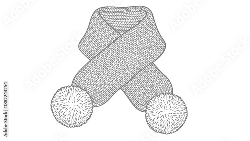 Black and white illustration of a scarf with pompoms
