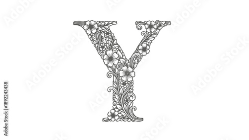 Floral letter y illustration on white background