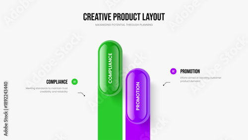 Creative Proposal Two Option Diagram Presentation Layout. Consulting Overview Slide Design Vector Illustration. Corporate Insight 2 Element Infographic Frame Template.