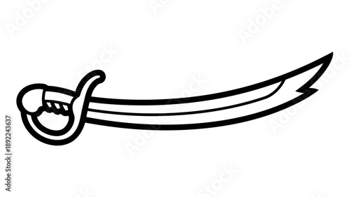 Simple black and white illustration of a scimitar sword